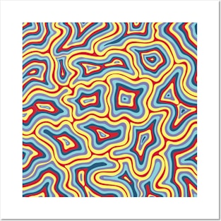 Yellow Blue Purple Red Groovy Liquid Marble Swirl Posters and Art